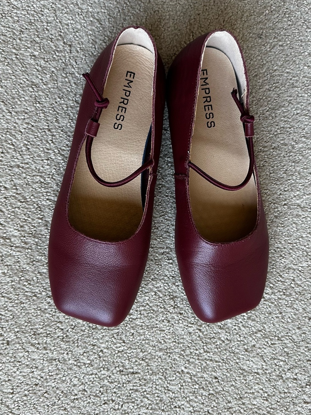 Empress Women's Burgundy Mary Jane Square toed Flats